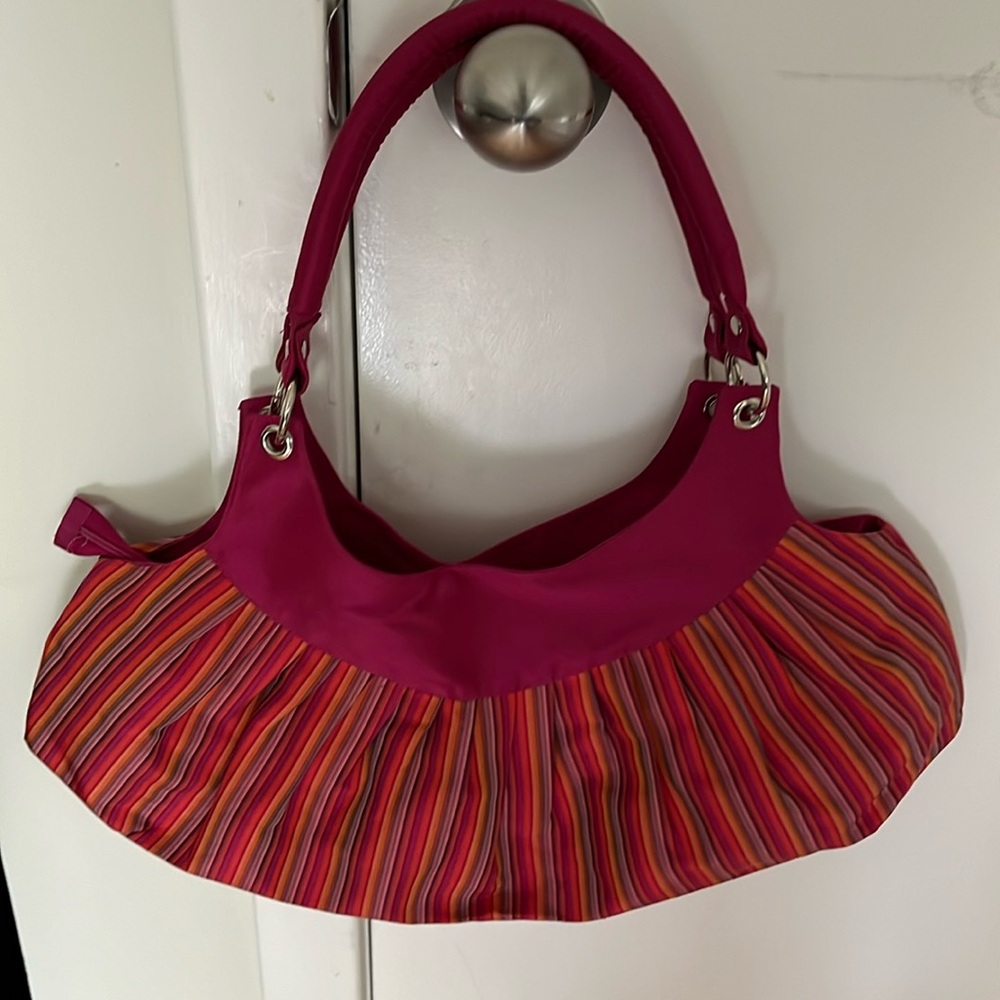 Crescent shaped silk shoulder bag from Cambodia